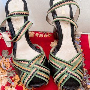 L.A.M.B. striped ankle-strap heels